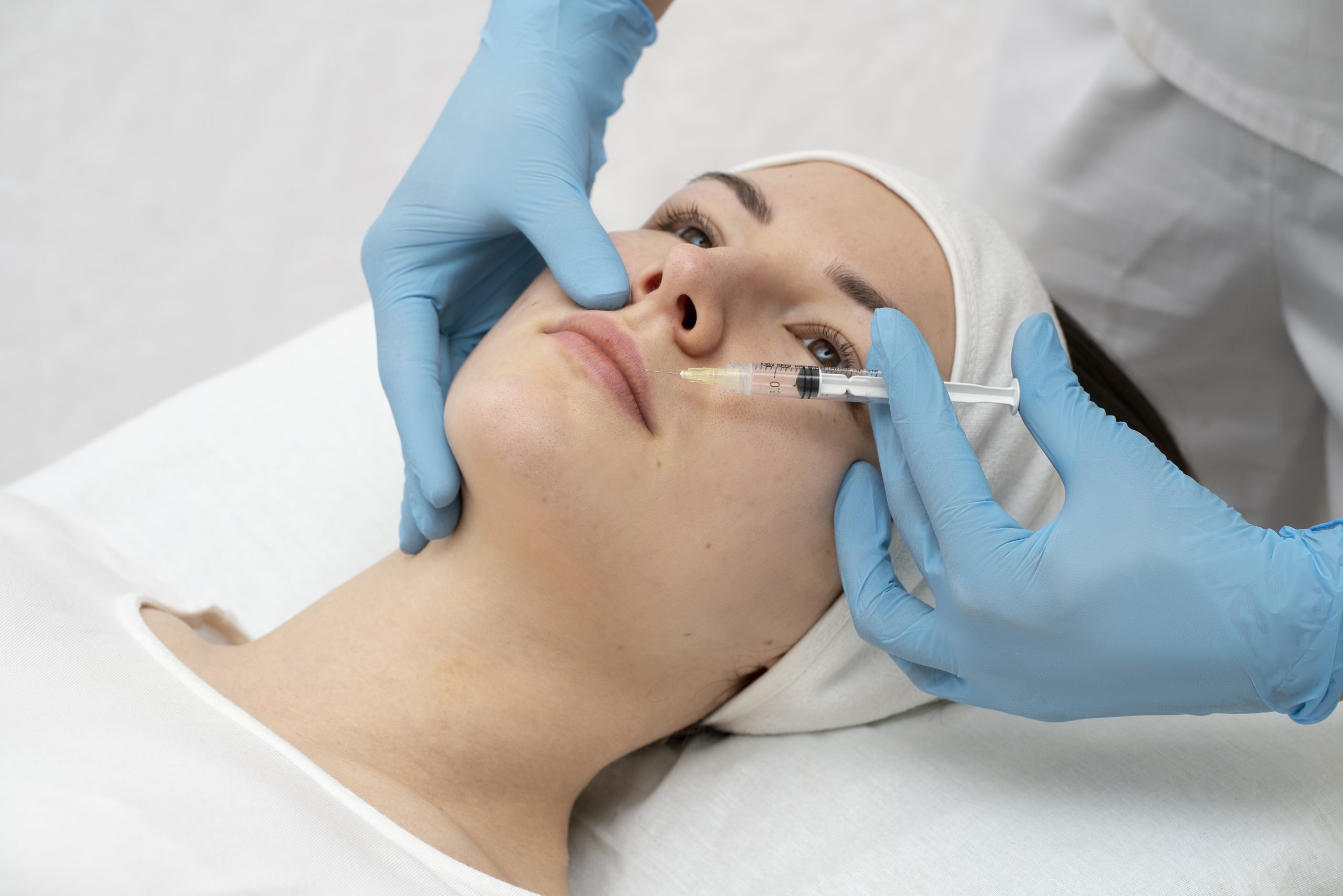 close up woman lip filler procedure